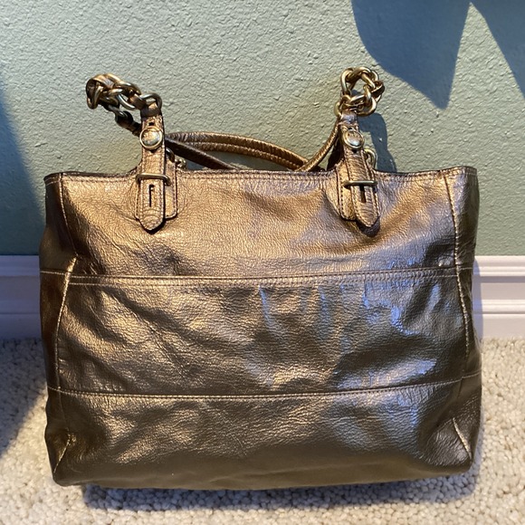COACH Madison Tribeca Metallic Gold Leather Patent Chain Tote Purse RARE 15373 - Picture 3 of 13